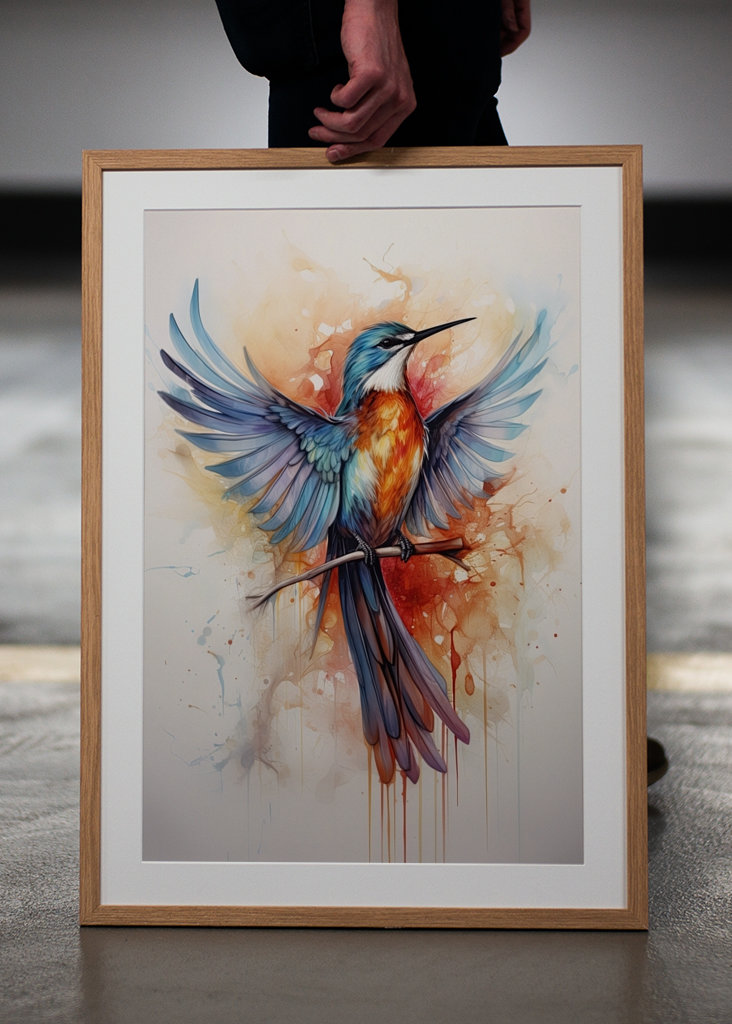 The blue bird flaps its wings