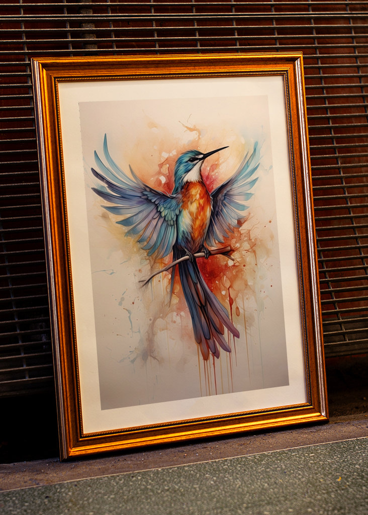 The blue bird flaps its wings