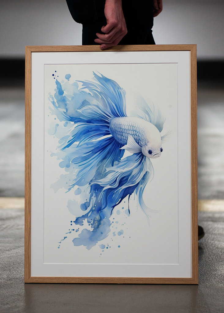 Blue Betta Fish Watercolor