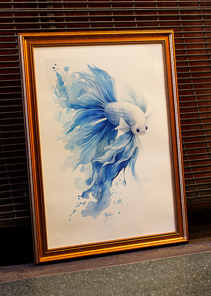 Blue Betta Fish Watercolor