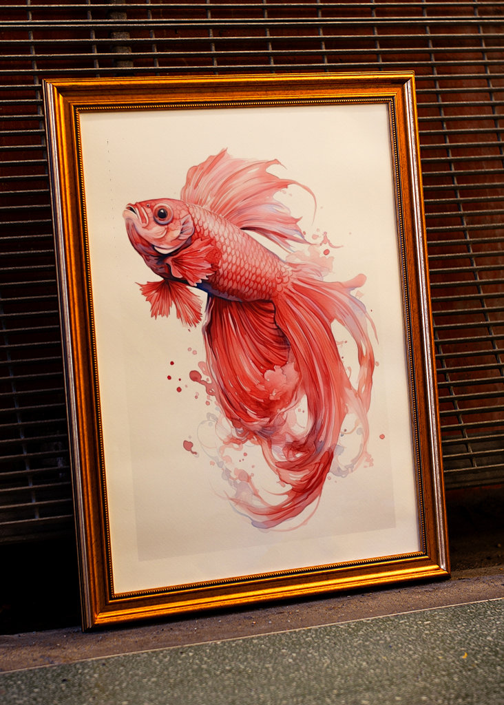 Red Betta Fish Watercolor