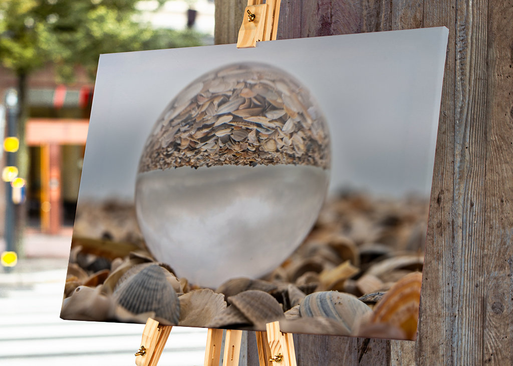 Glass ball in a pile of shells