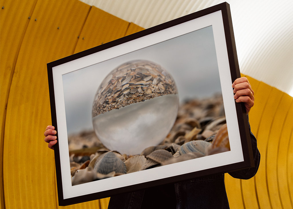 Glass ball in a pile of shells