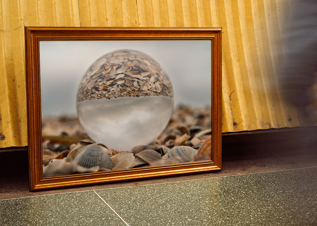 Glass ball in a pile of shells