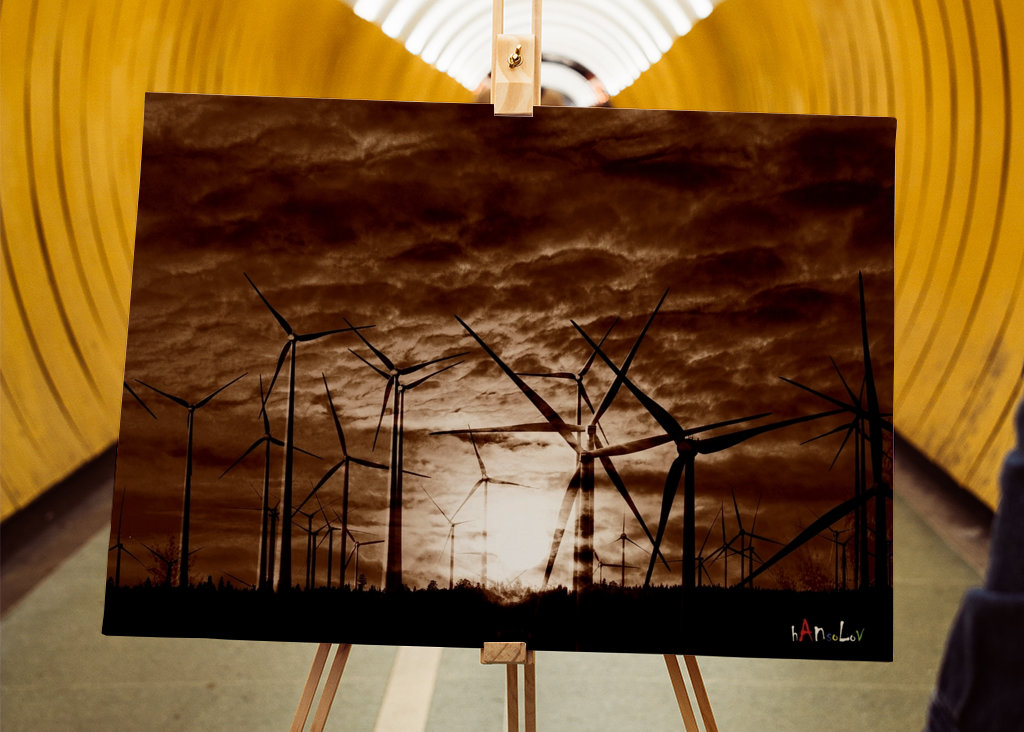 Veterná farma za súmraku