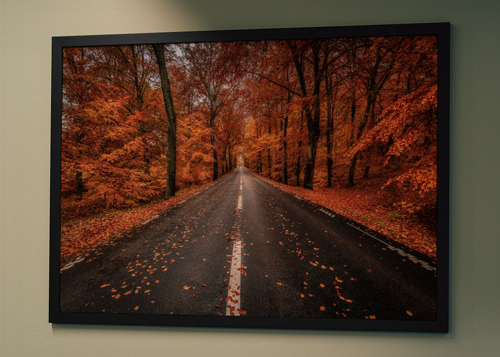 Herbststraße durch den Buchenwald
