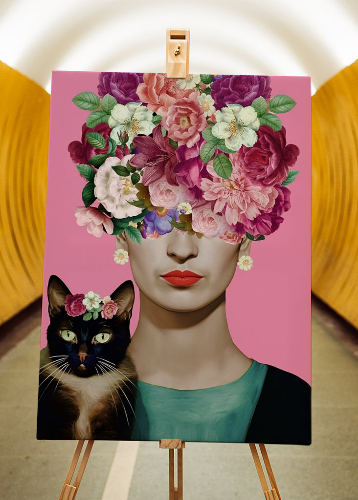 Portrét Frida miluje mačky 