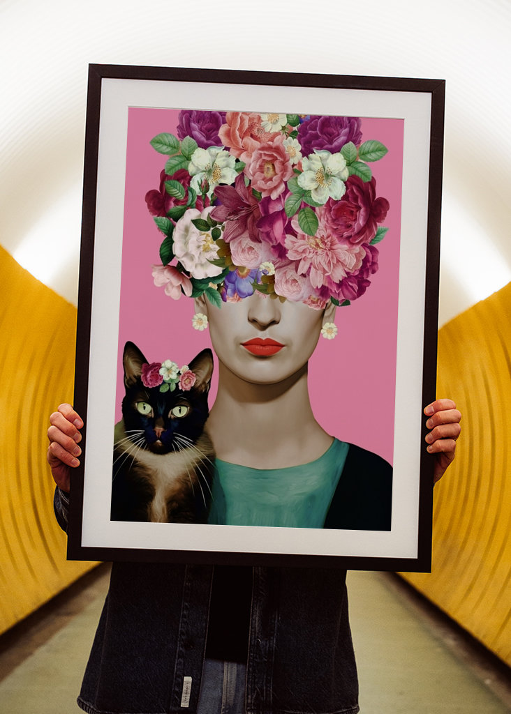 Portrét Frida miluje mačky 