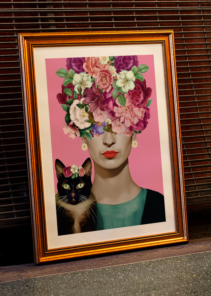 Portrét Frida miluje mačky 