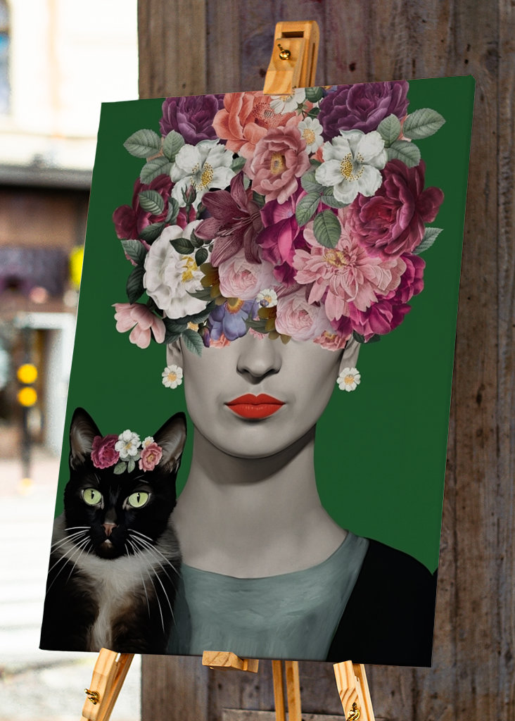 Retrato Frida con gato 
