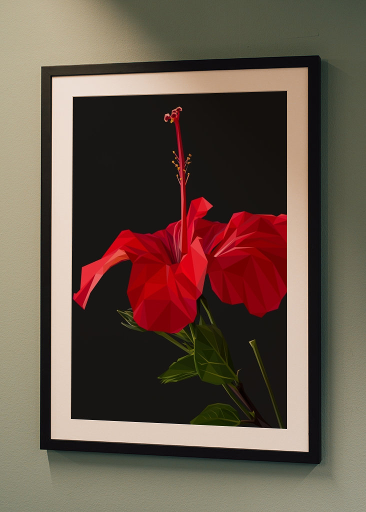 Low Poly Abstract Red Hibiscus