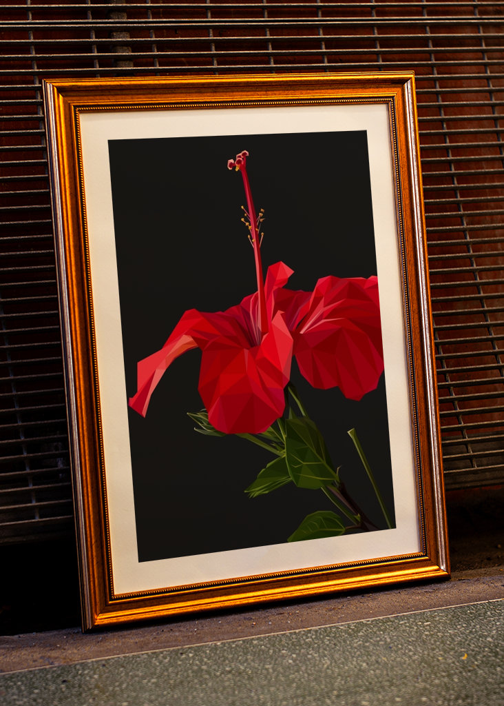 Low Poly Abstract Red Hibiscus