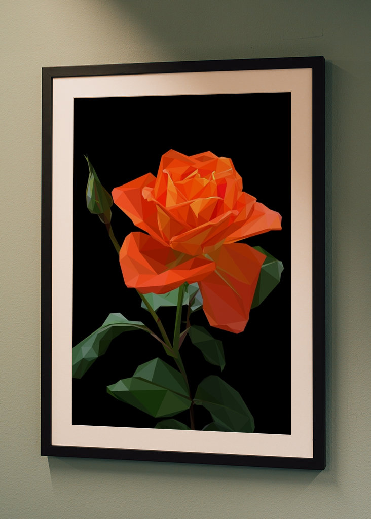 Low Poly oranžová růže