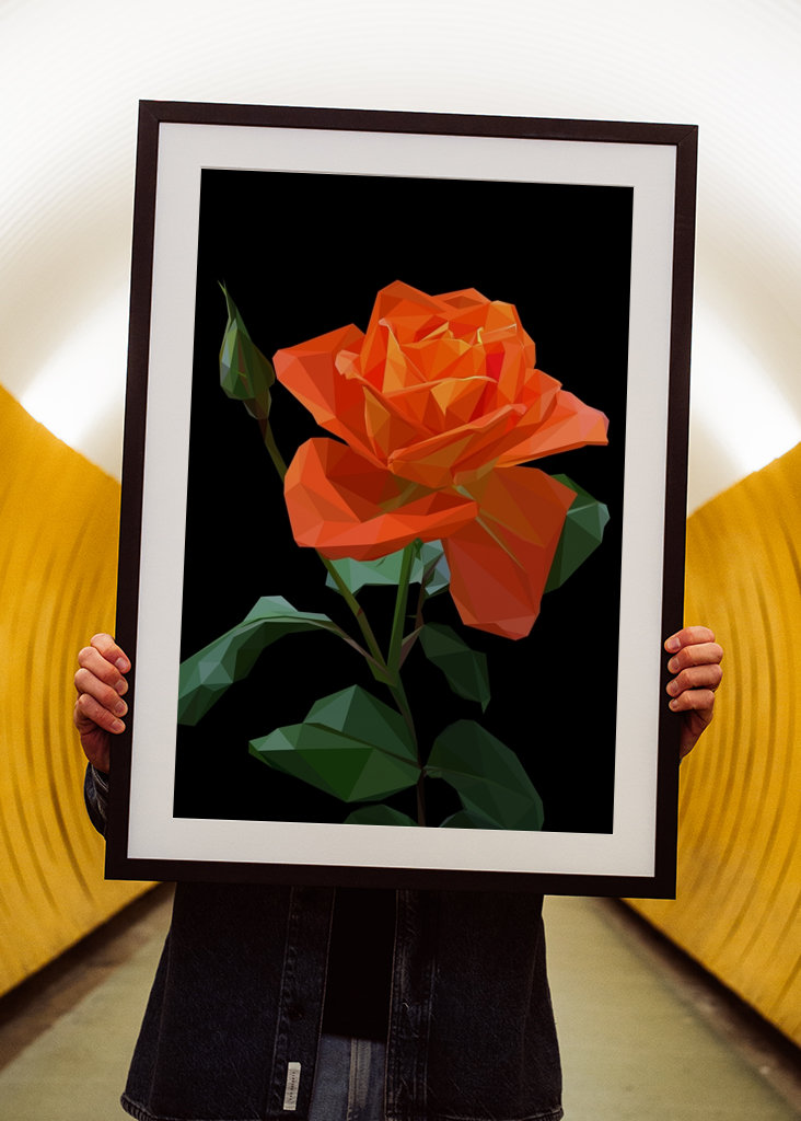 Low Poly oranžová růže