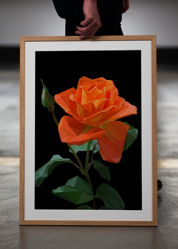 Low Poly oranžová růže