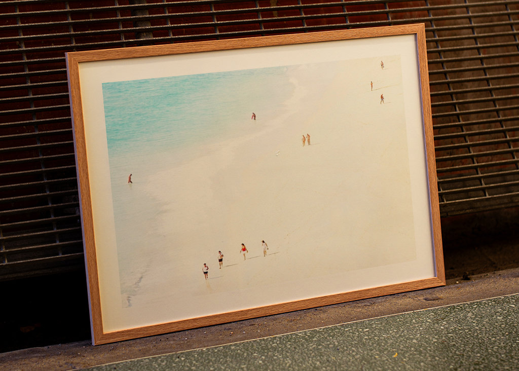 Bright sandy beach with people