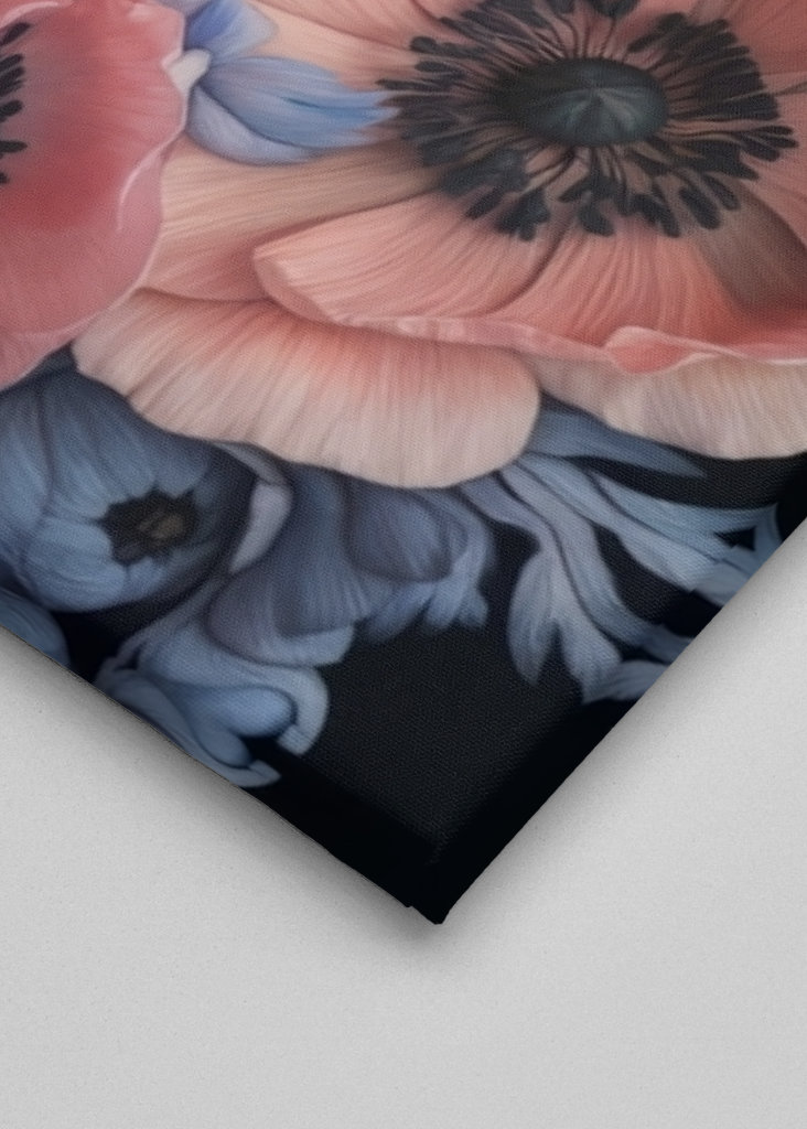 Blue Pink Black Flower Art