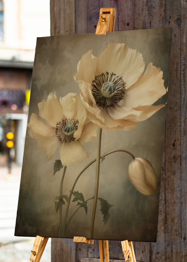 Beige Grey Green Delicate Art