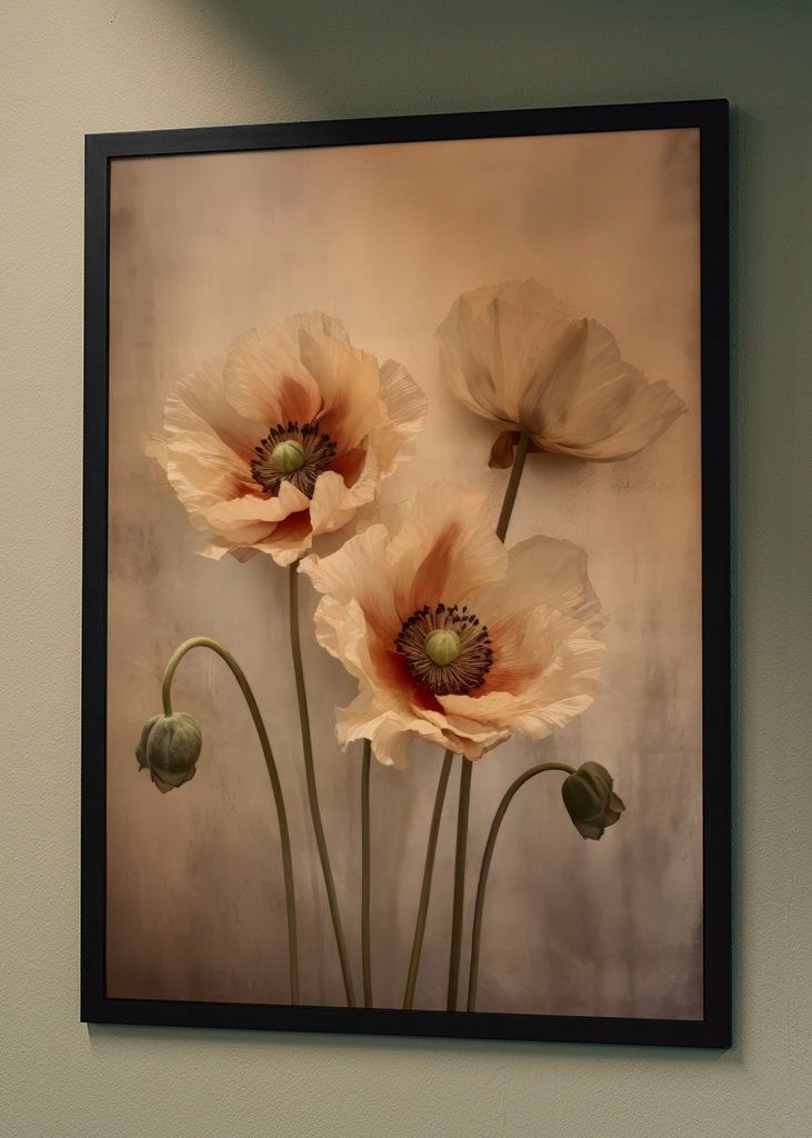 Arte Floral Beige Rojo Texturizado