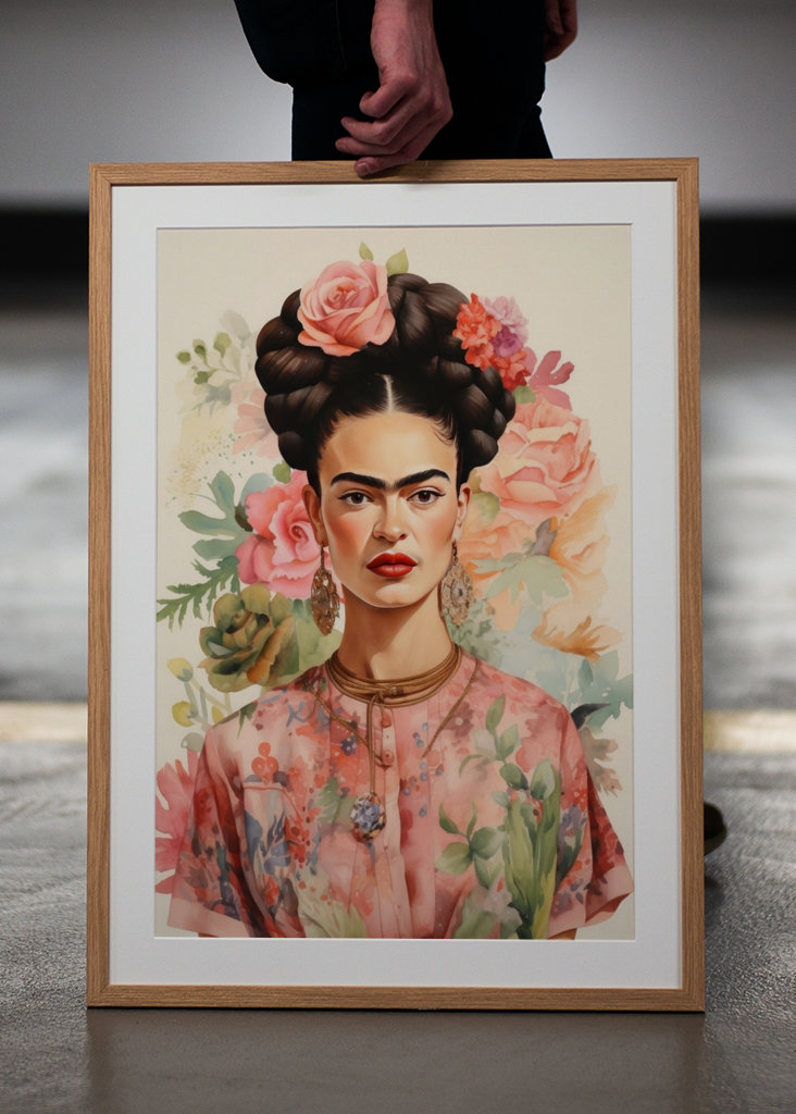 Frida Kahlo julistepainatus pinkki