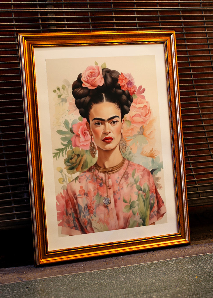 Frida Kahlo julistepainatus pinkki