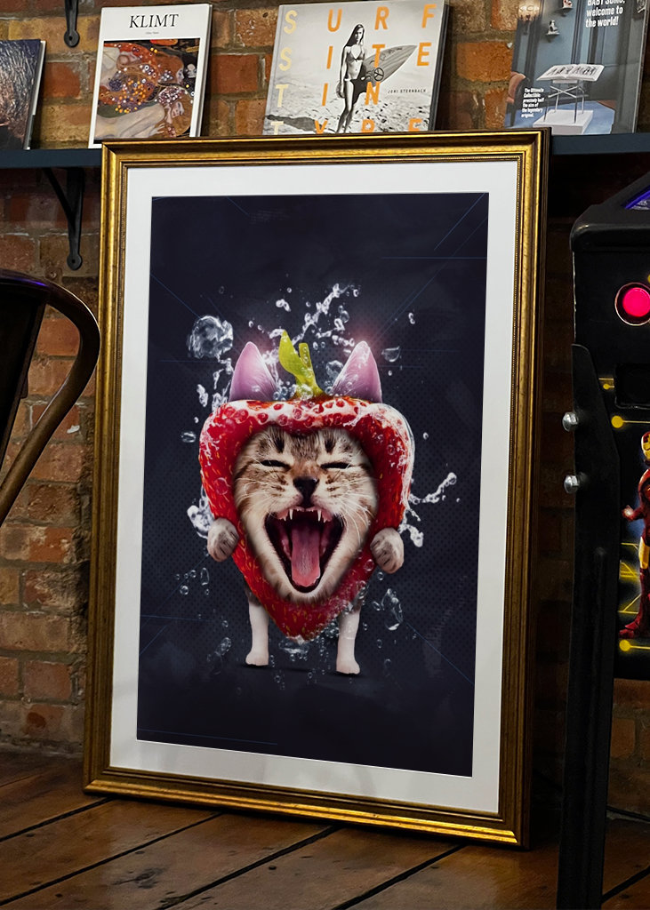 Funny Meme Cat With Strawberry