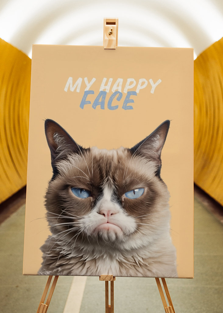 Grumpy cat. Beige. Meme