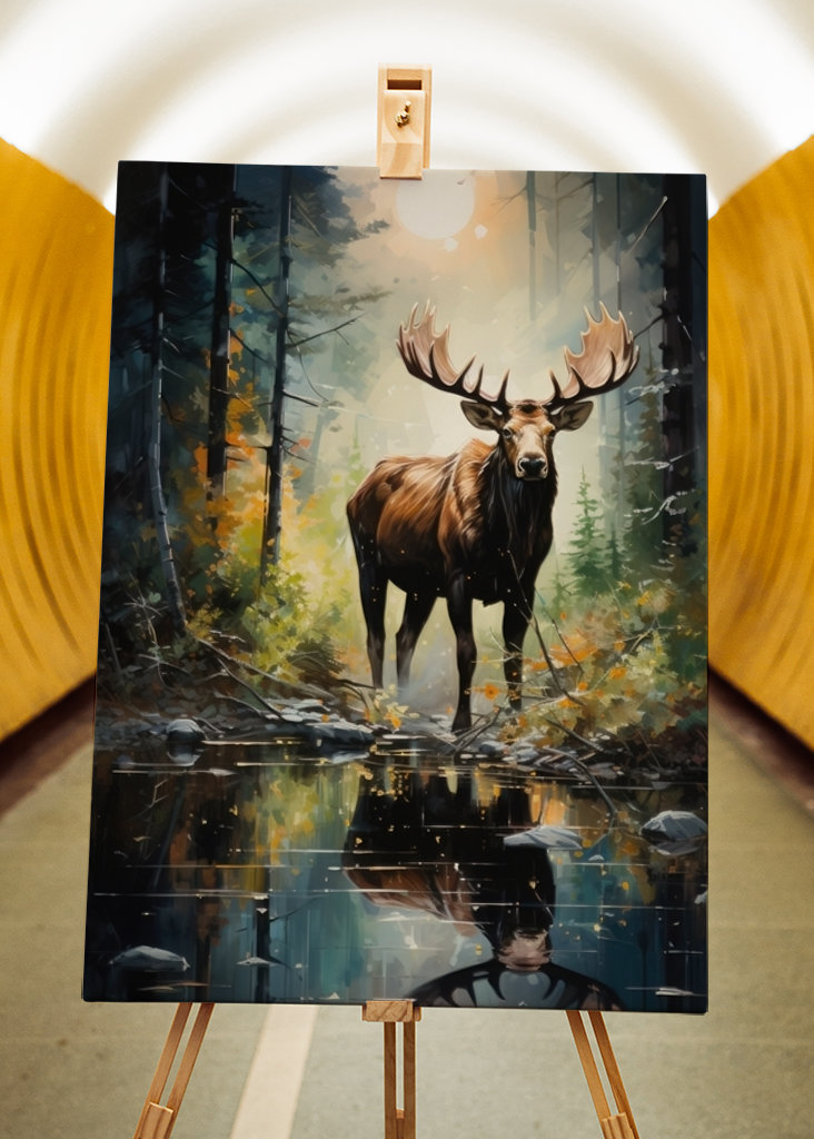Elch im Wald Ölgemälde