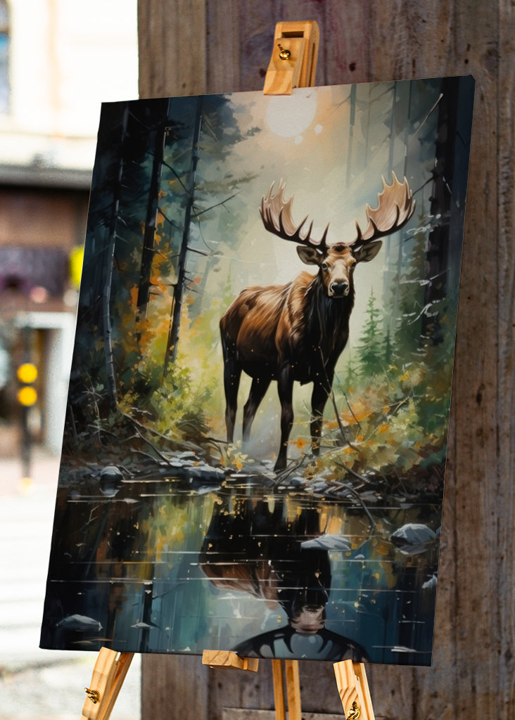 Elch im Wald Ölgemälde