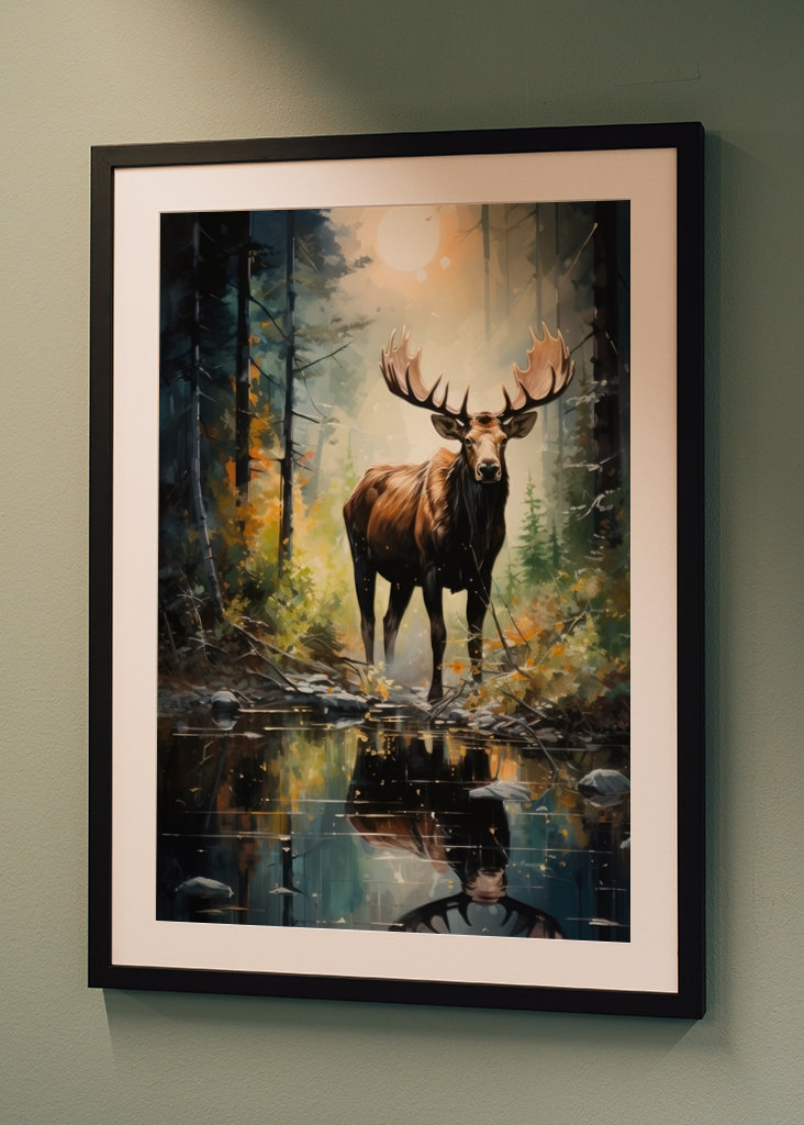 Elch im Wald Ölgemälde