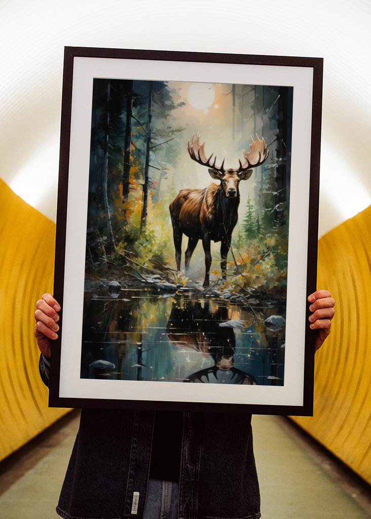 Elch im Wald Ölgemälde