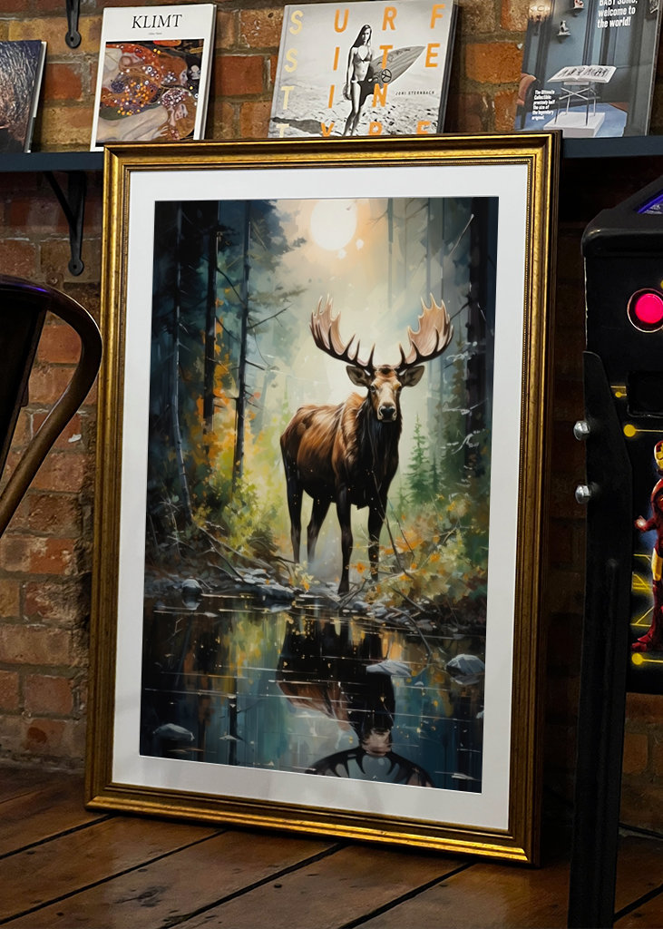 Elch im Wald Ölgemälde