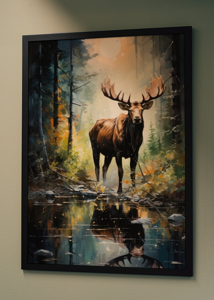 Elch im Wald Ölgemälde