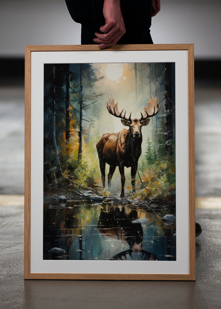 Elch im Wald Ölgemälde