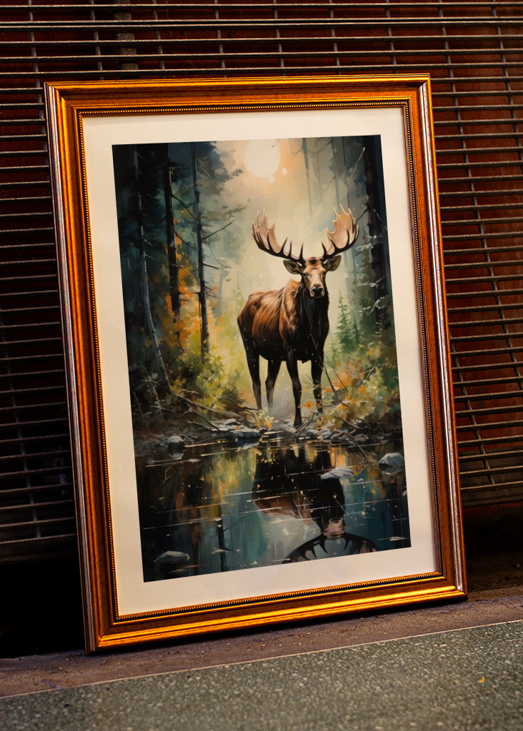 Elch im Wald Ölgemälde