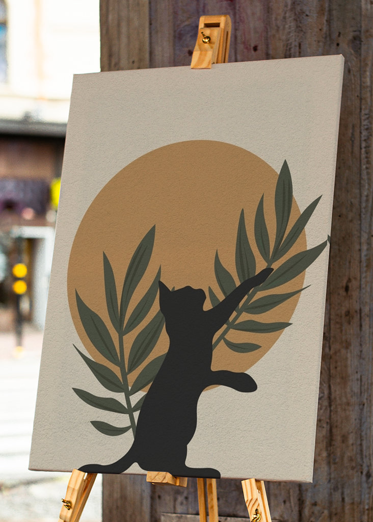 Silhouette Katze und Pflanze