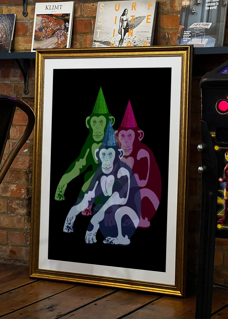 Drei Affen auf einer Party