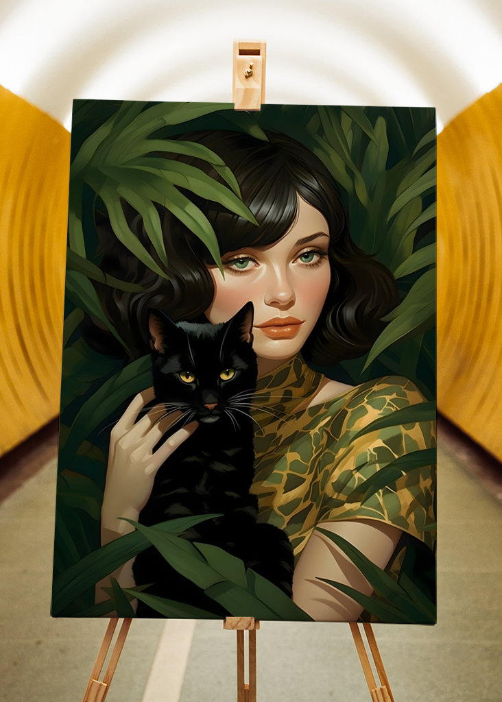 Flicka med svart katt