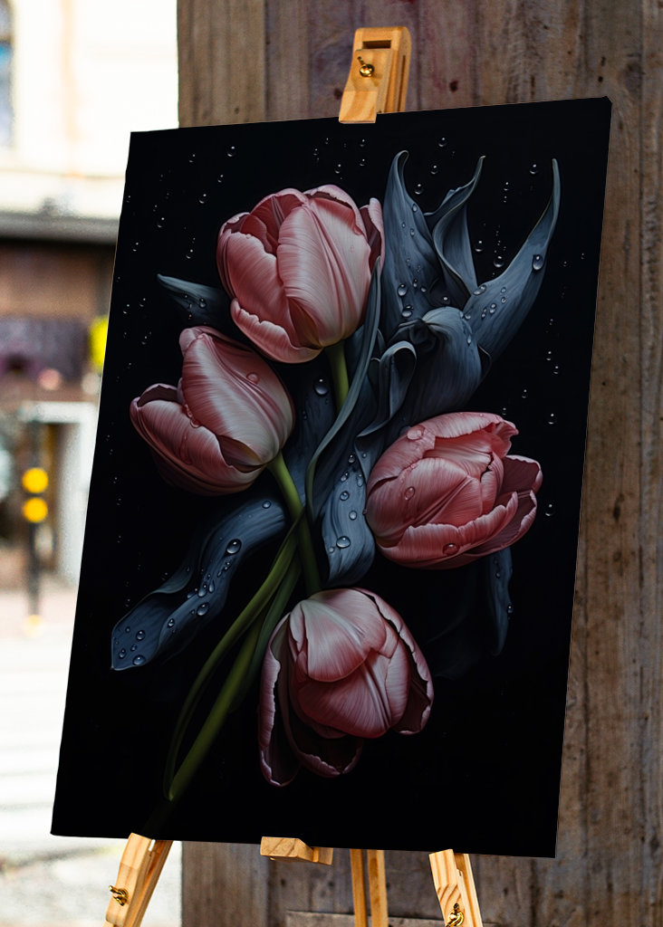 Pink Tulips on Black 