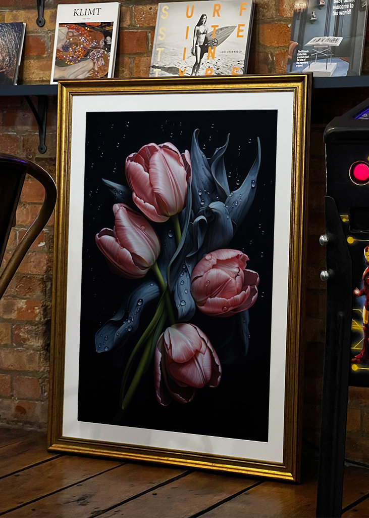 Pink Tulips on Black 