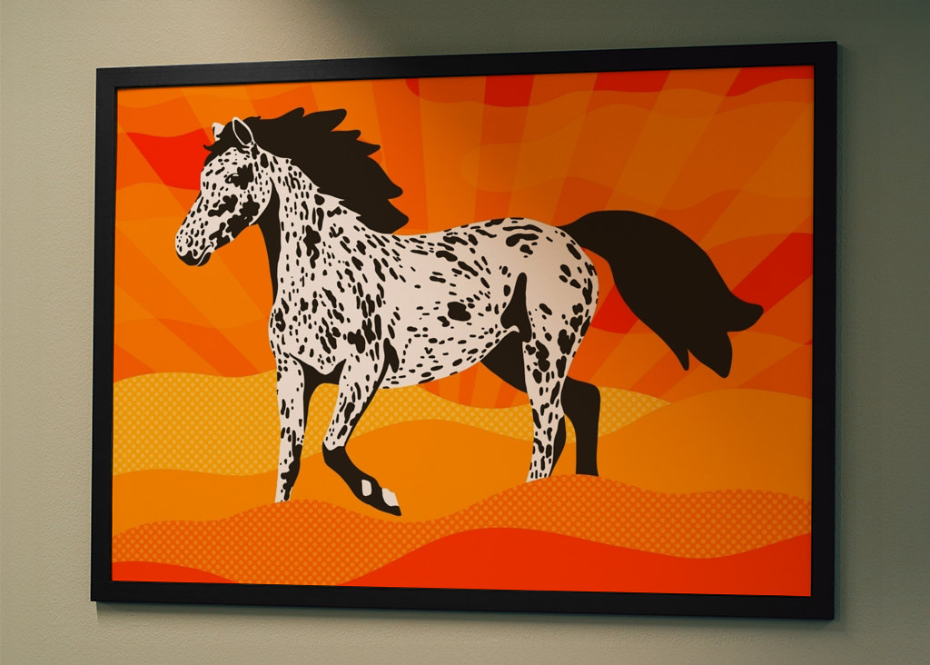 Plettet hest ved solnedgang