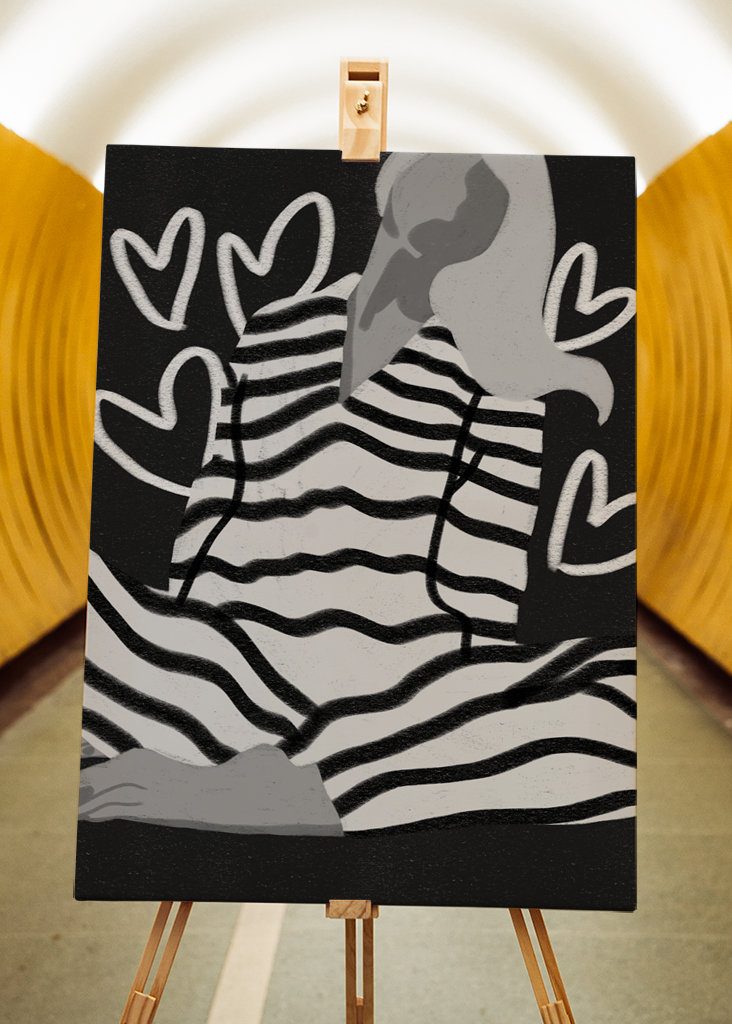 Frau mit breiten Streifen