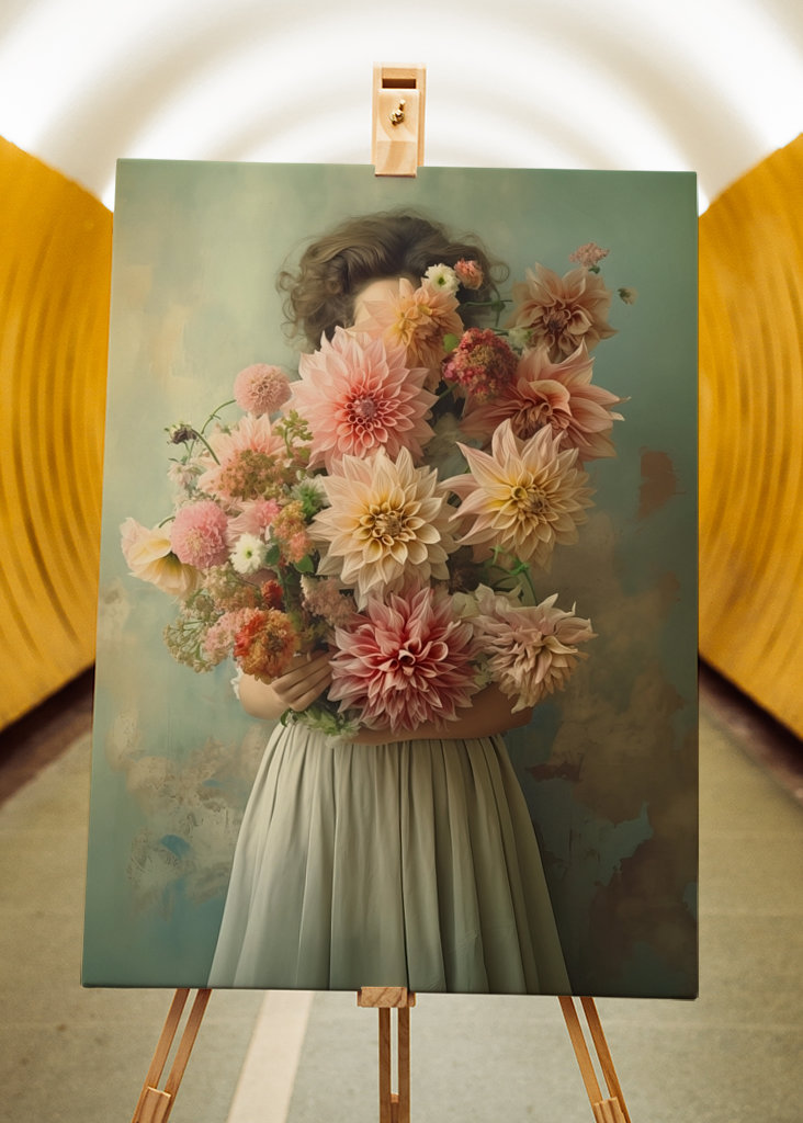 "Dahlias in Vintage Green"