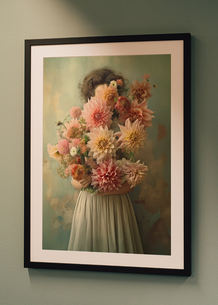 "Dahlias in Vintage Green"