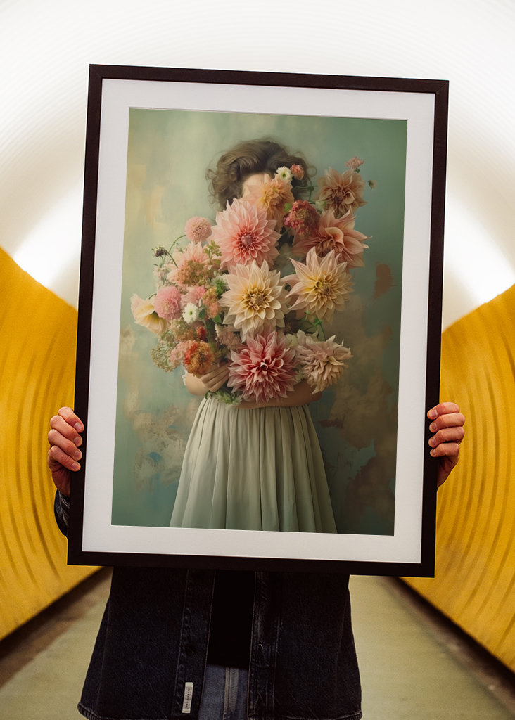 "Dahlias in Vintage Green"