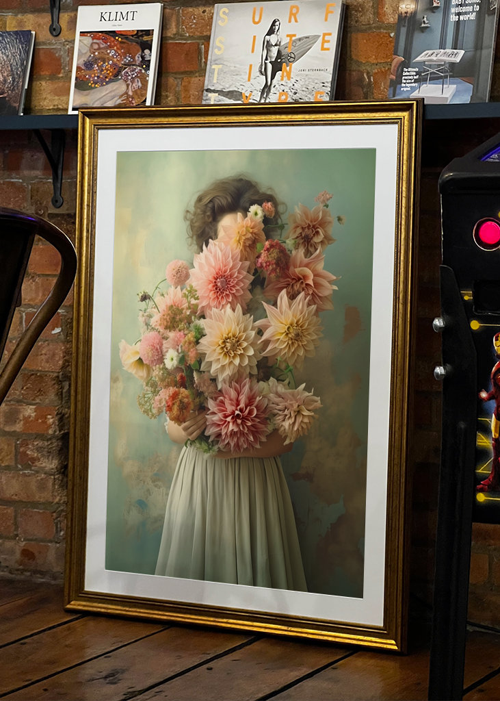 "Dahlias in Vintage Green"