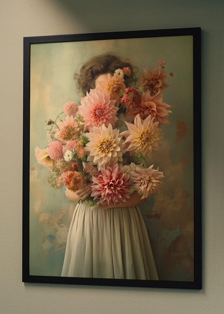 "Dahlias in Vintage Green"