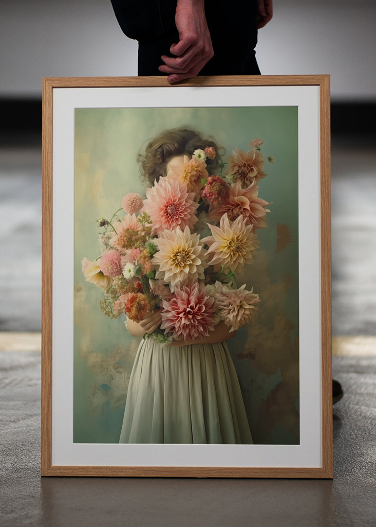 "Dahlias in Vintage Green"