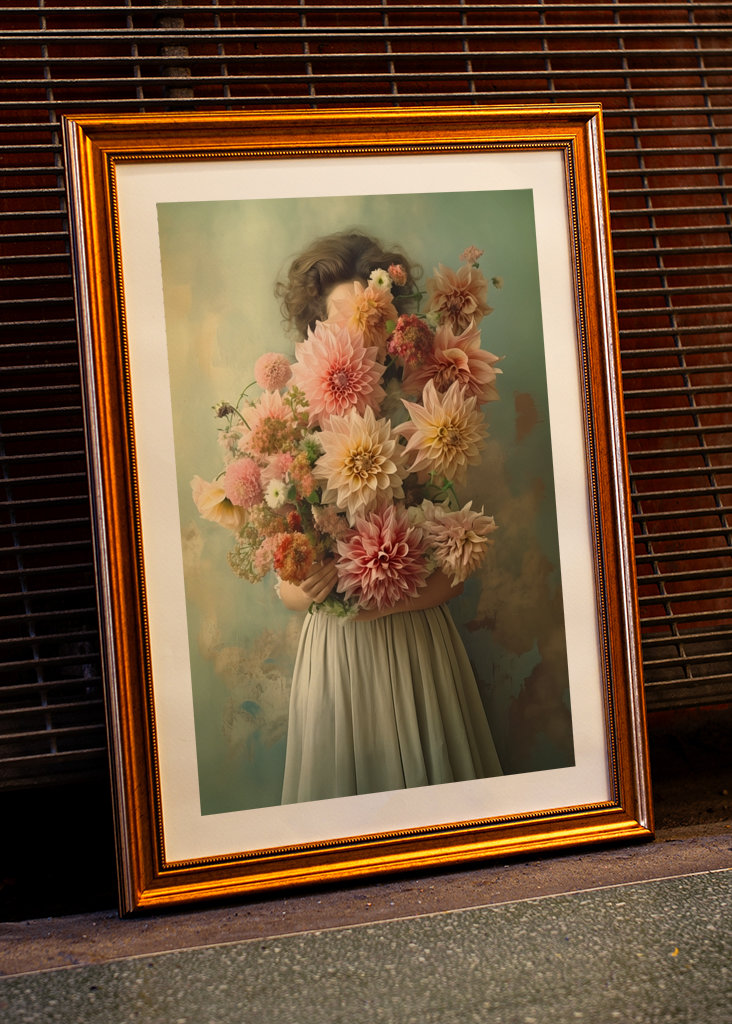 "Dahlias in Vintage Green"