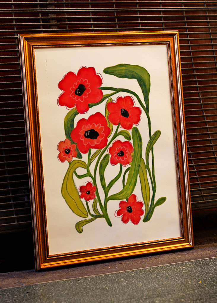 Whimsical Summer Red Poppies